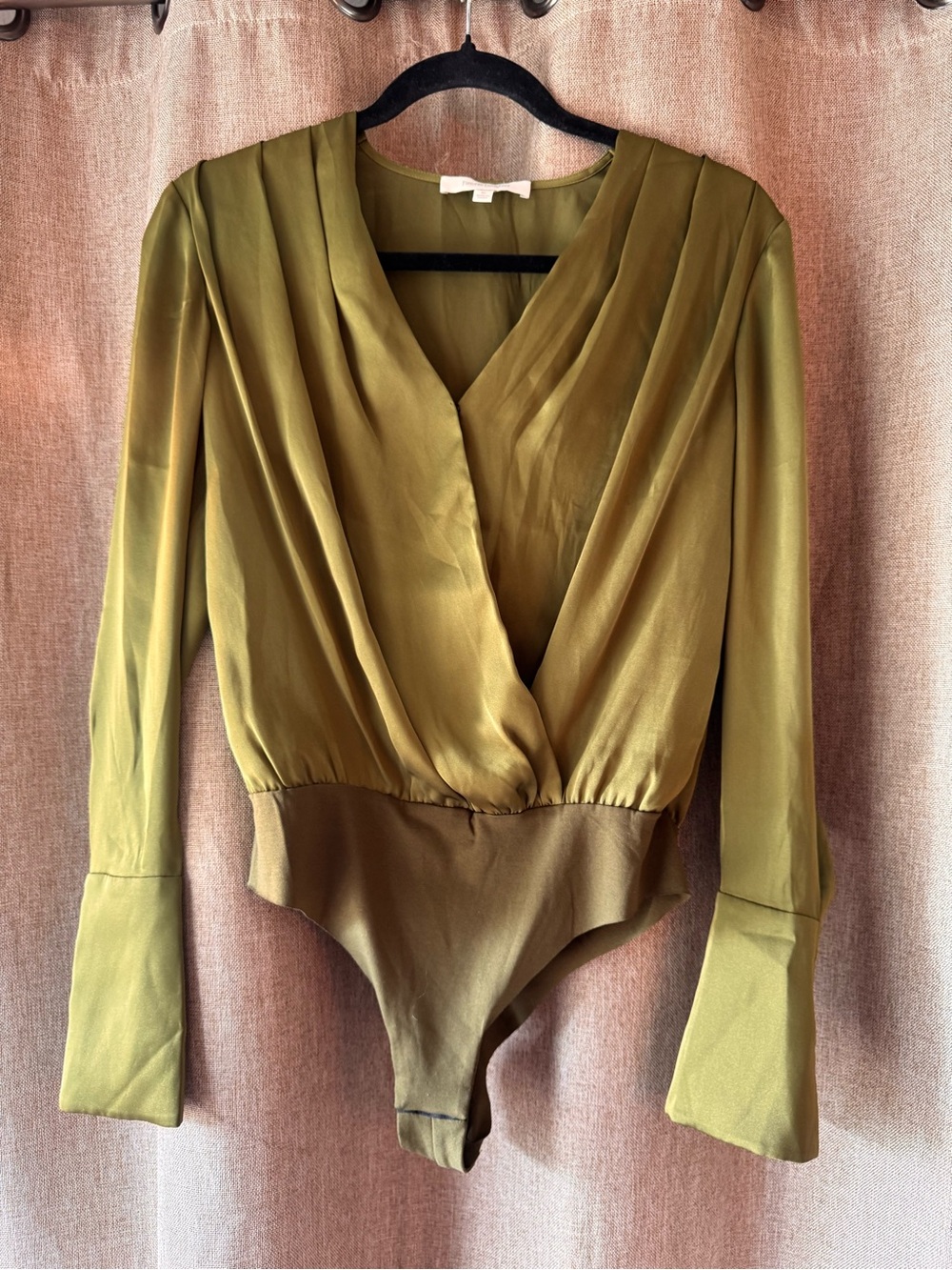 Favorite Daughter Date Night Olive Wrap-Front Long-Sleeve Bodysuit